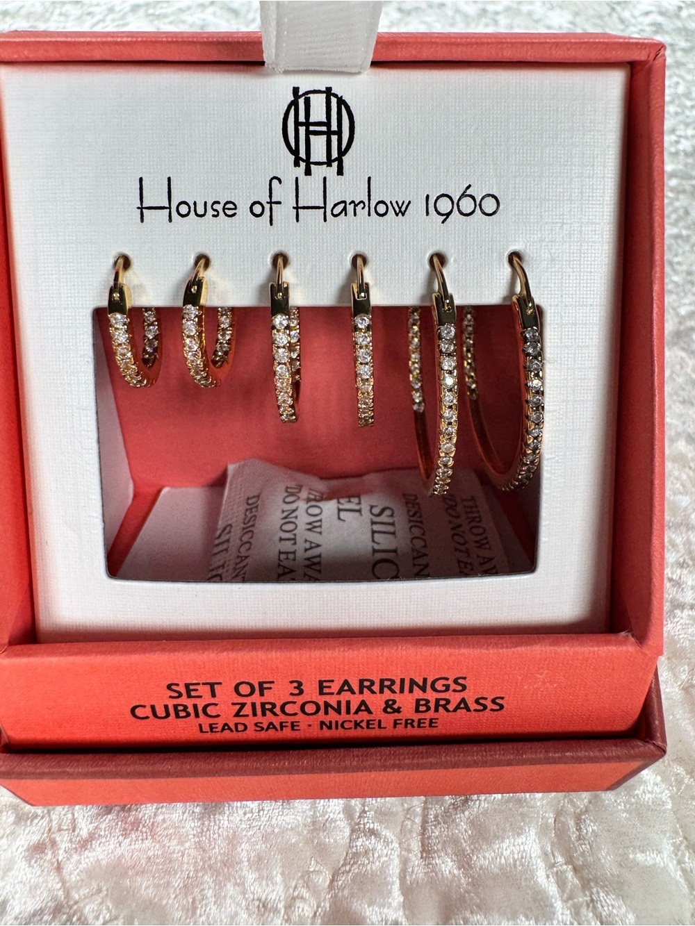 NWT House of Harlow 1960 Gold Cubic Zirconia Hoop Earring Set
